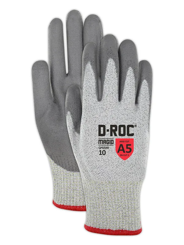 Gray Poly Coated Work Gloves - Cut Level 5