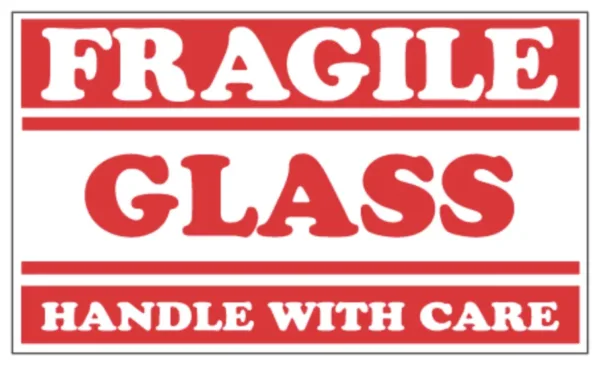 "Fragile / Glass  - 3 x 5" - Handle With Care" 500 Labels