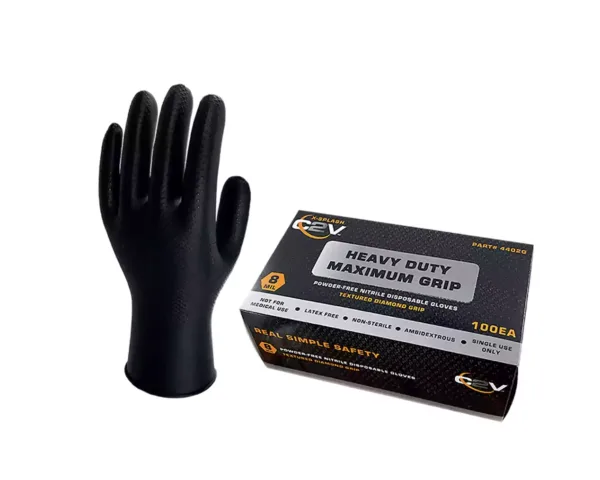 X-SPLASH 8 mil Black Nitrile Gloves, Industrial Grade, Diamond Embossed Grip - (100 per box)