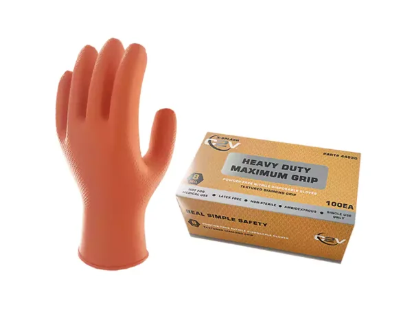 X-SPLASH 8 mil Orange Nitrile Gloves, Industrial Grade, Diamond Embossed Grip - (100 per box)