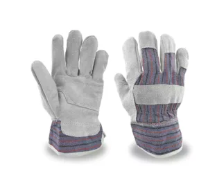 Cowhide Gloves, Leather Palm Safety Striped Back, Starched Safety Cuff