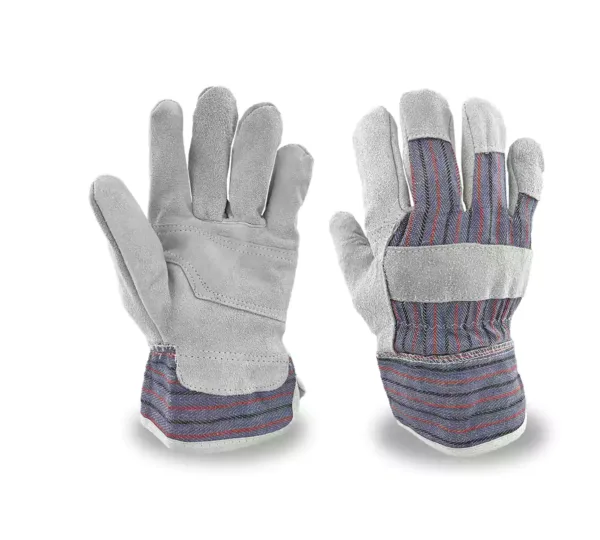 Cowhide Gloves, Leather Palm Safety Striped Back, Starched Safety Cuff