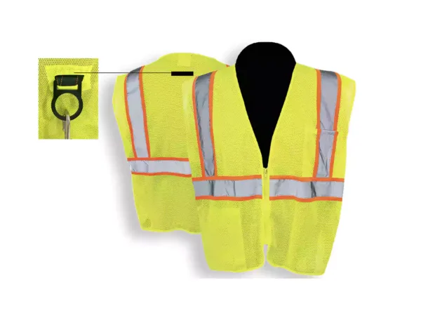 X-CRASH, Hi-Viz Lime Green Mesh Vest - 2 Tone Tape, Back D-Ring, Zipper Closure