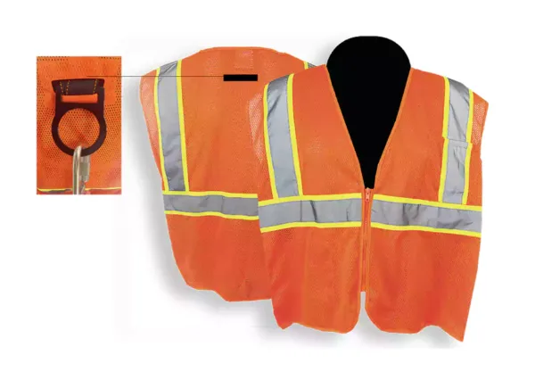 X-CRASH, Hi-Viz Orange Mesh Vest - 2 Tone Tape, Back D-Ring, Zipper Closure