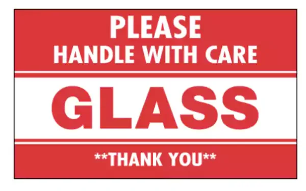 3 x 5" - "Glass - Please Handle With Care" Labels