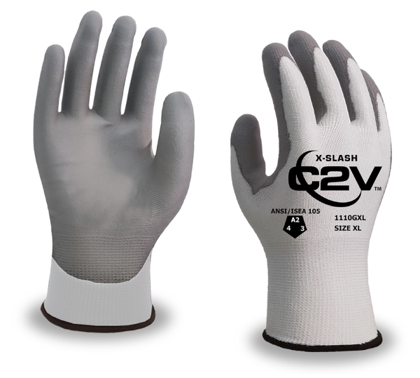 X-SLASH Work Gloves, 13 Gauge, Polyurethane Palm, Cut Level A2