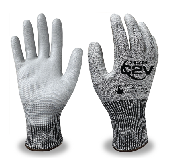 X-SLASH Work Gloves, Gray Polyurethane Palm Coating, Touchscreen, Cut Level A5